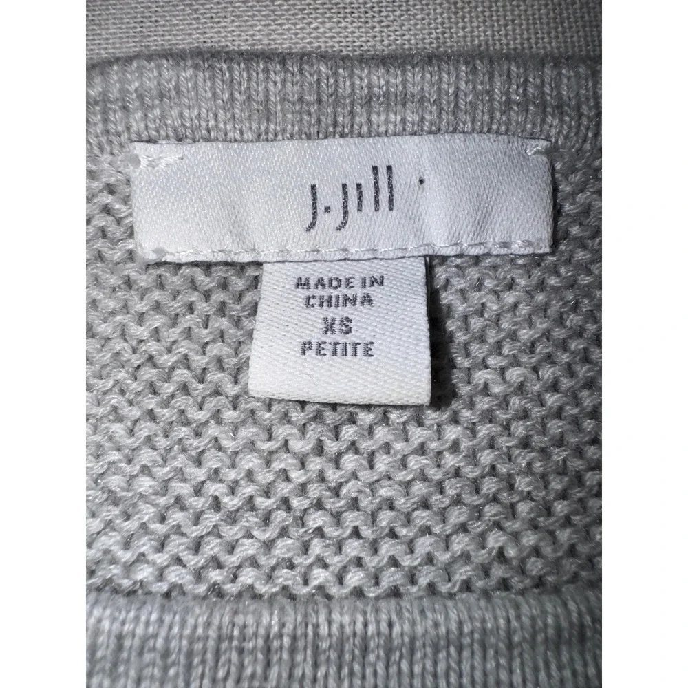 J.Jill Striped Tunic Sweater Grey  Butter Yellow Cotton Blend XS Curved Hem NWOT